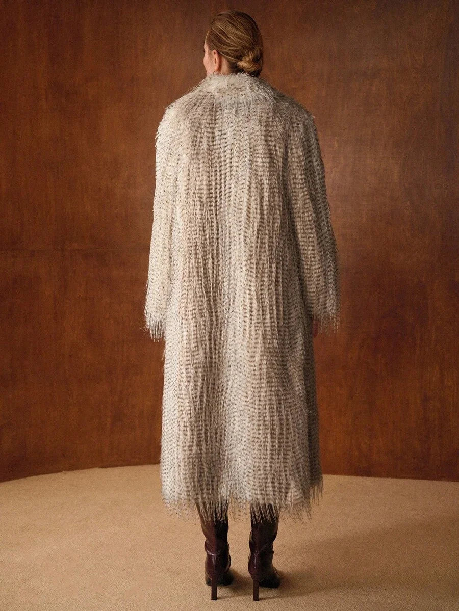 PREMIUM ALL OVER PRINT MIDI FAUX FUR COAT