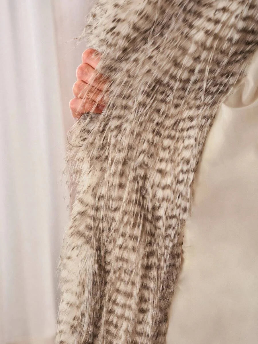 PREMIUM ALL OVER PRINT MIDI FAUX FUR COAT