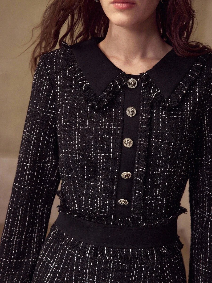 PREMIUM ALL OVER PRINT RAW EDGE SLIM FIT SHORT DRESS FOR AUTUMN