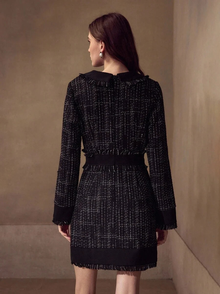 PREMIUM ALL OVER PRINT RAW EDGE SLIM FIT SHORT DRESS FOR AUTUMN