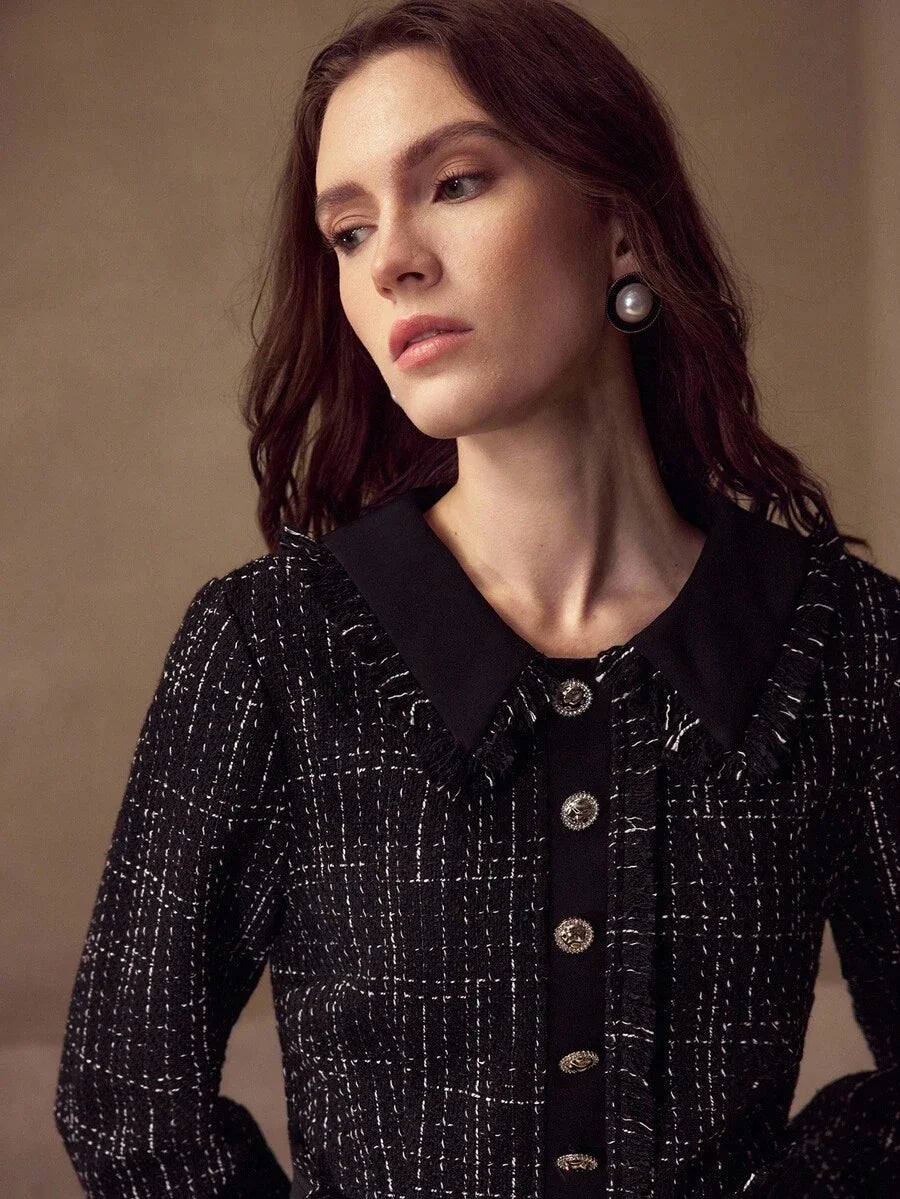 PREMIUM ALL OVER PRINT RAW EDGE SLIM FIT SHORT DRESS FOR AUTUMN