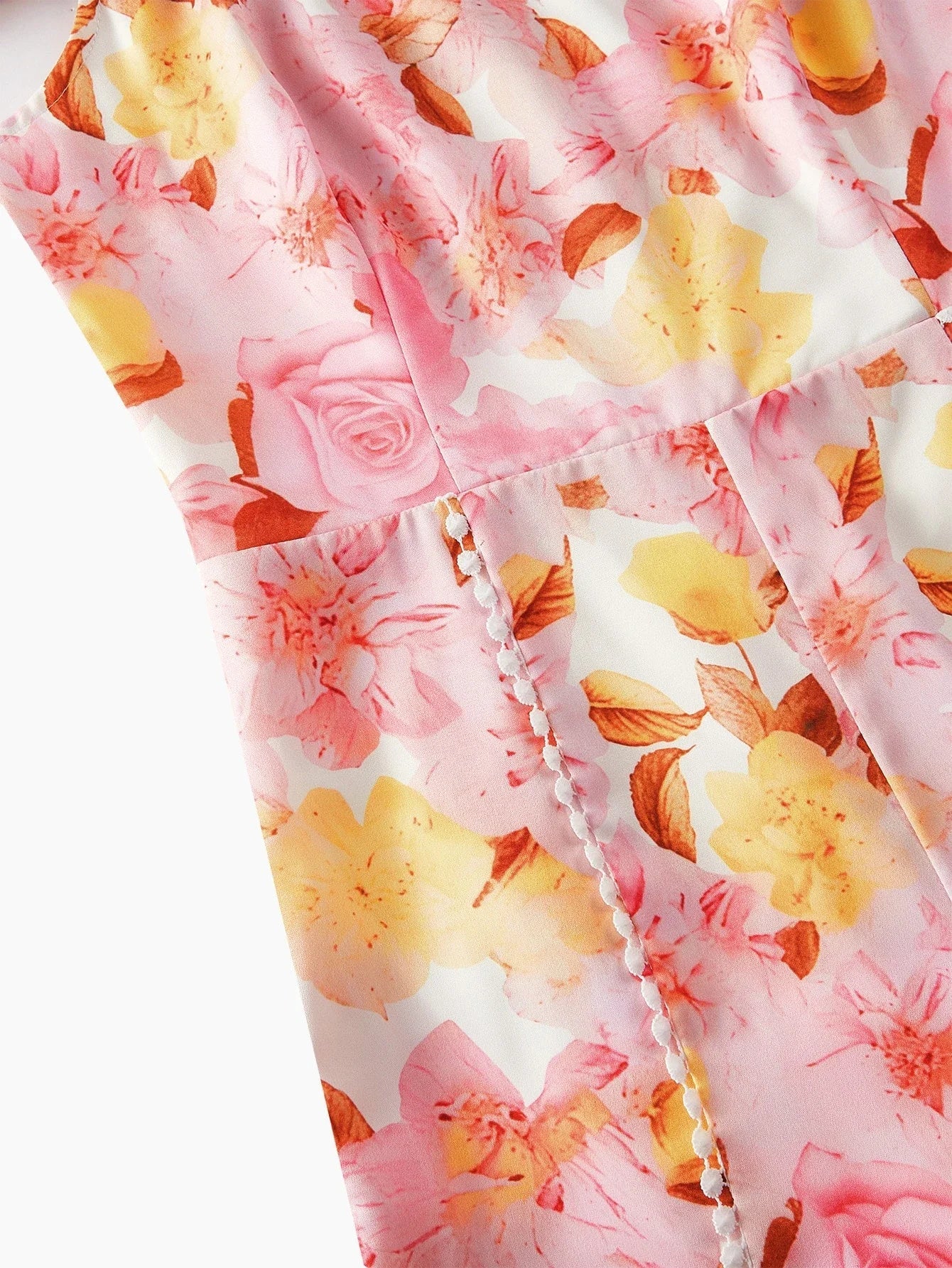 PREMIUM ALLOVER FLORAL PRINT CONTRAST LACE TRIM RUFFLE ARMHOLE FLARE LEG JUMPSUIT