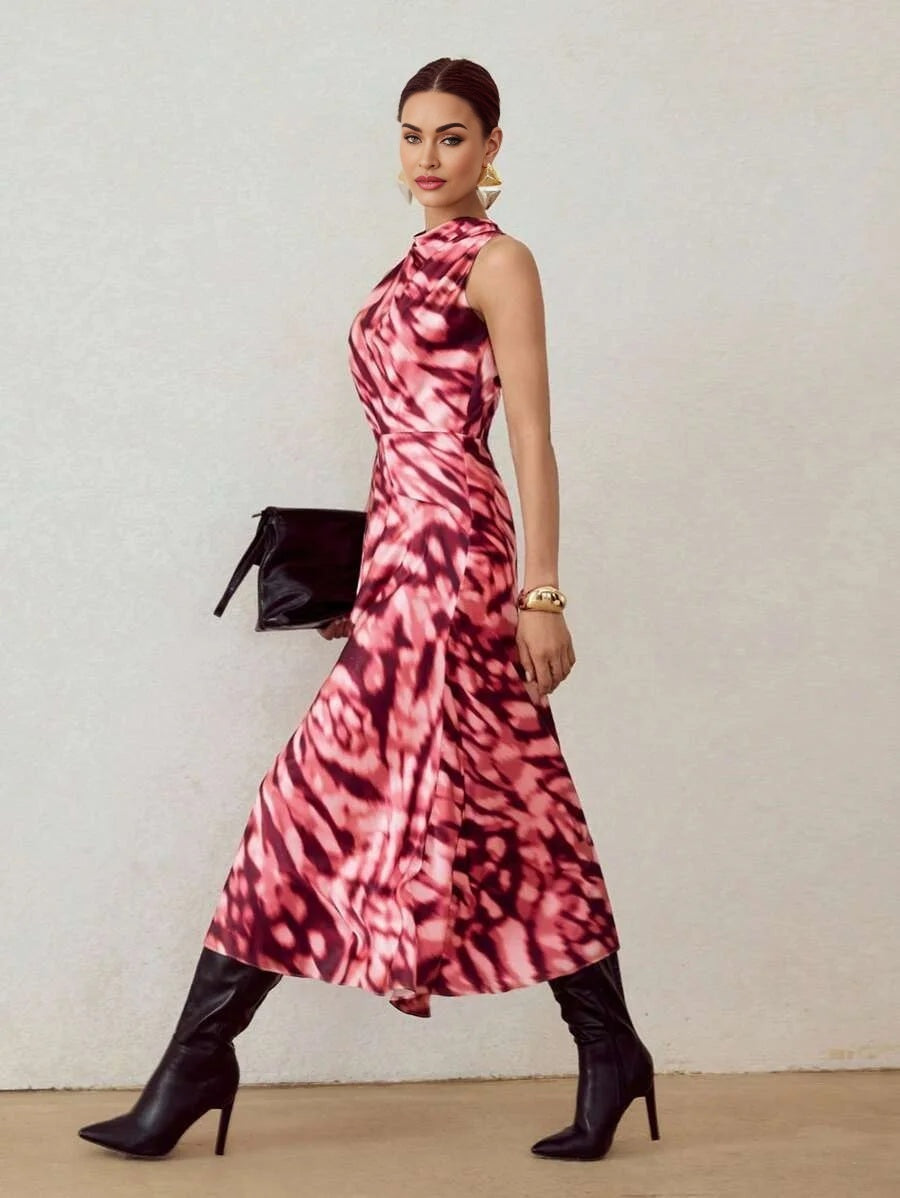 PREMIUM ALLOVER PRINT DRAPED DRESS