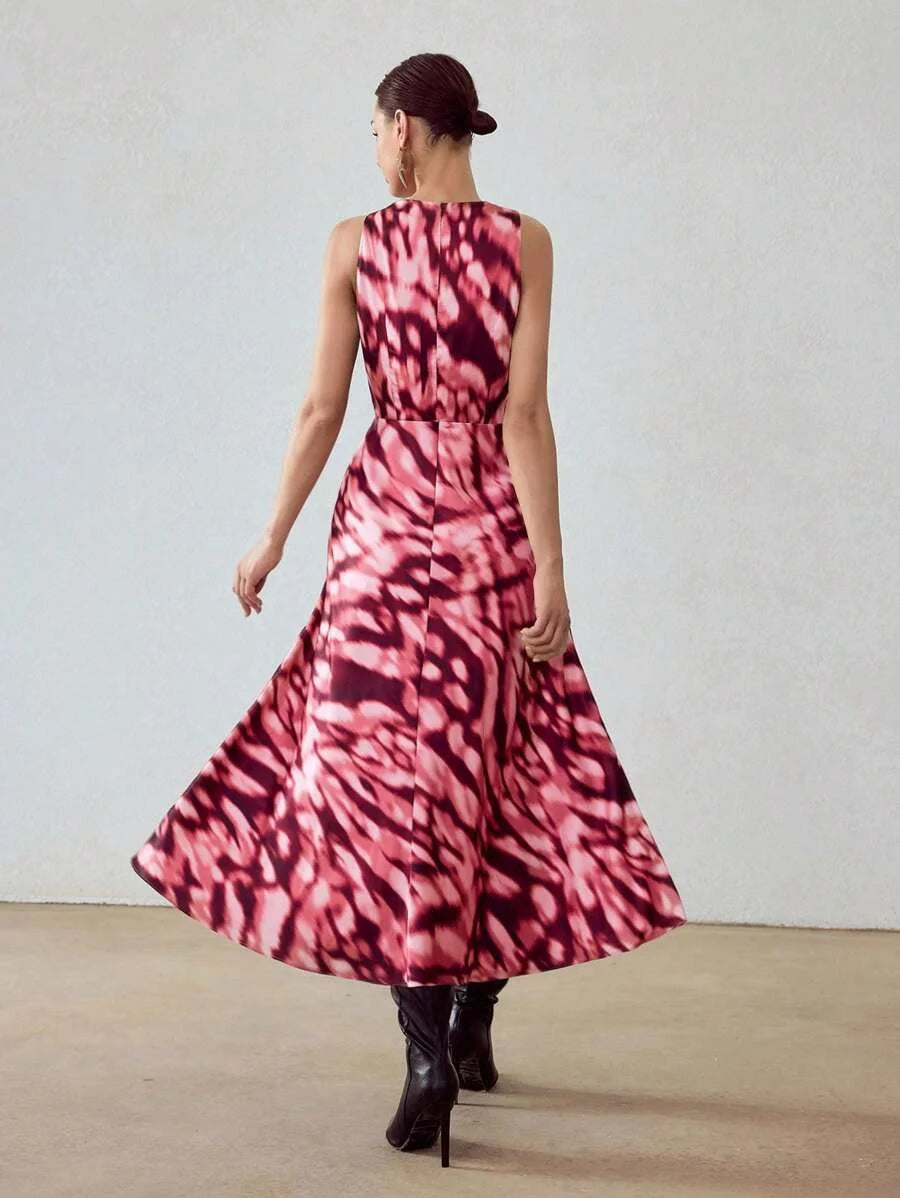 PREMIUM ALLOVER PRINT DRAPED DRESS