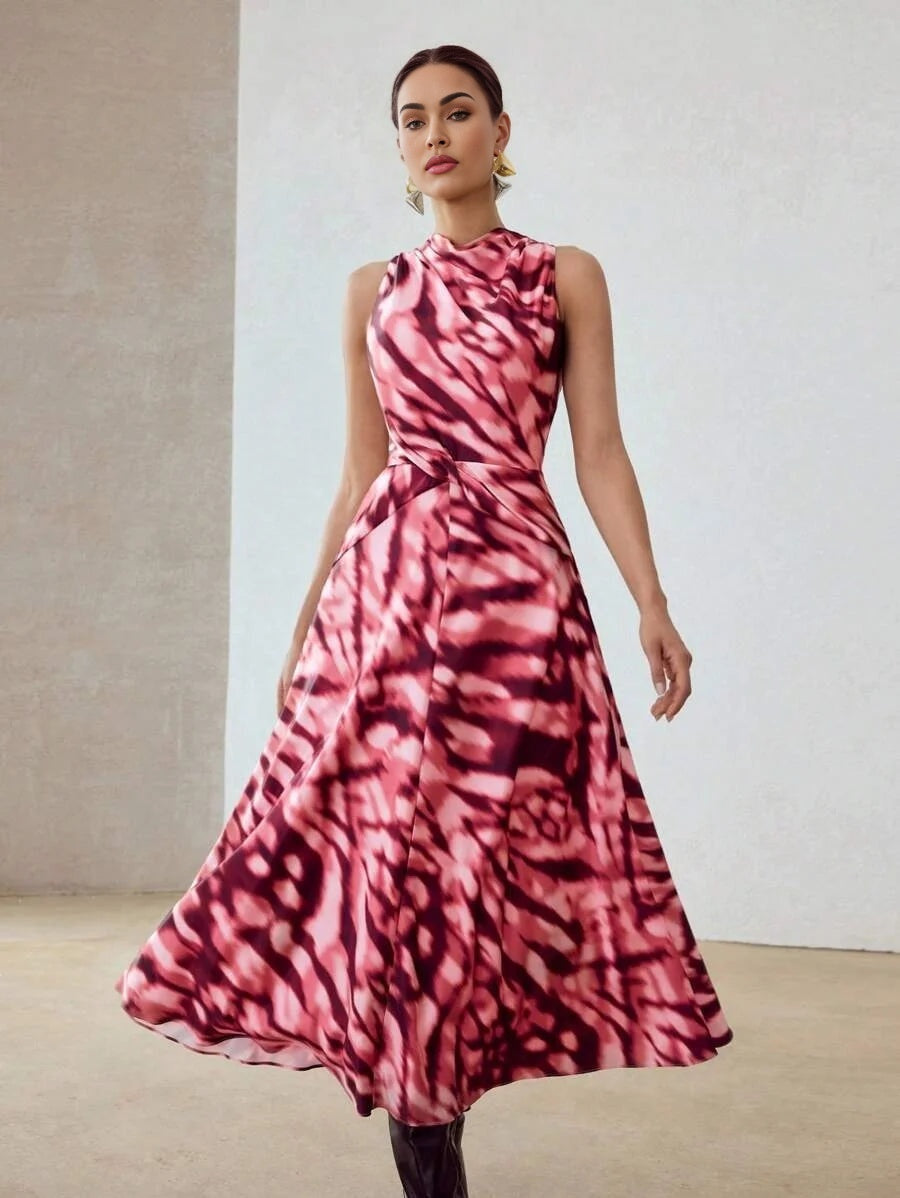 PREMIUM ALLOVER PRINT DRAPED DRESS