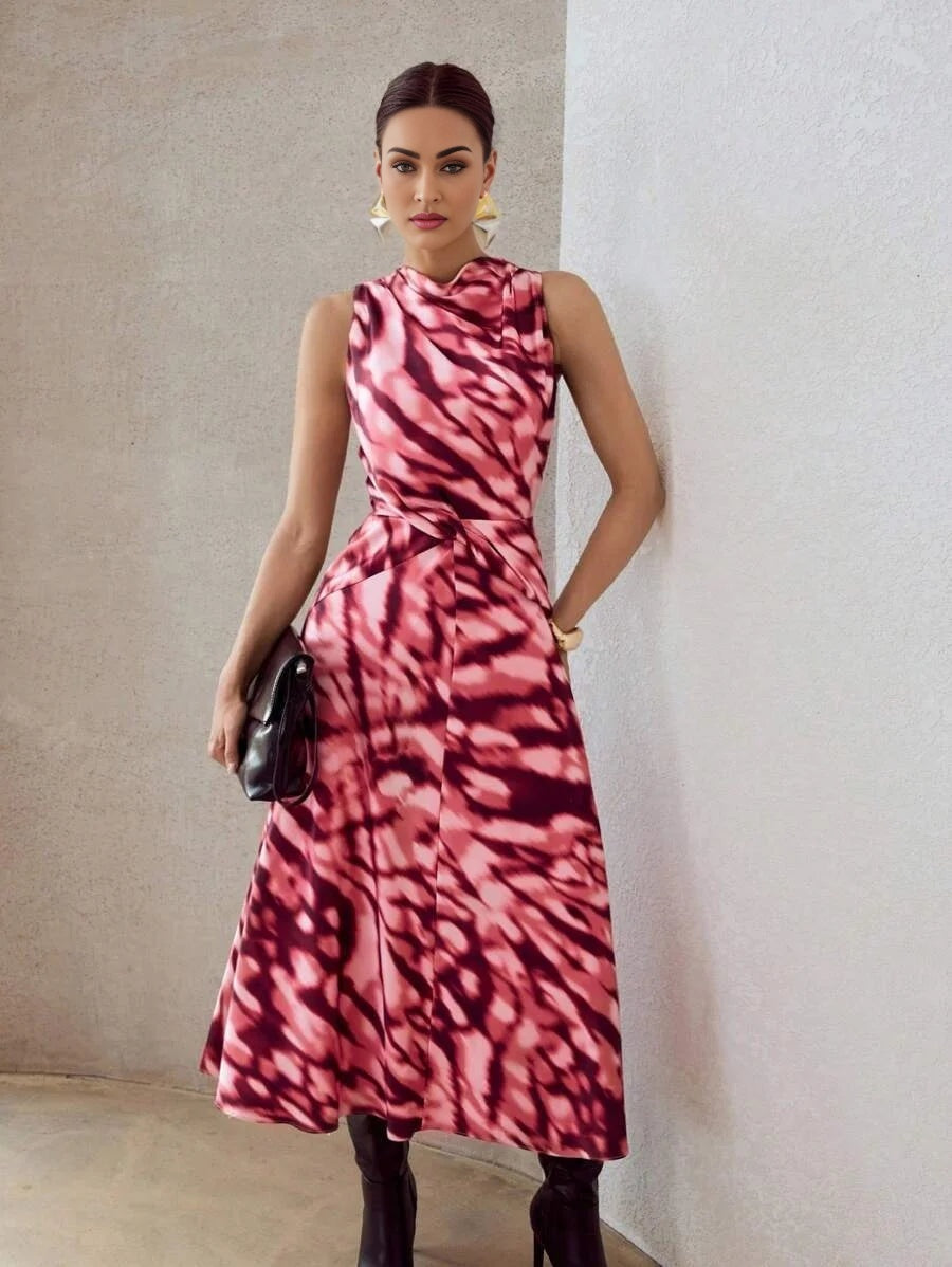 PREMIUM ALLOVER PRINT DRAPED DRESS