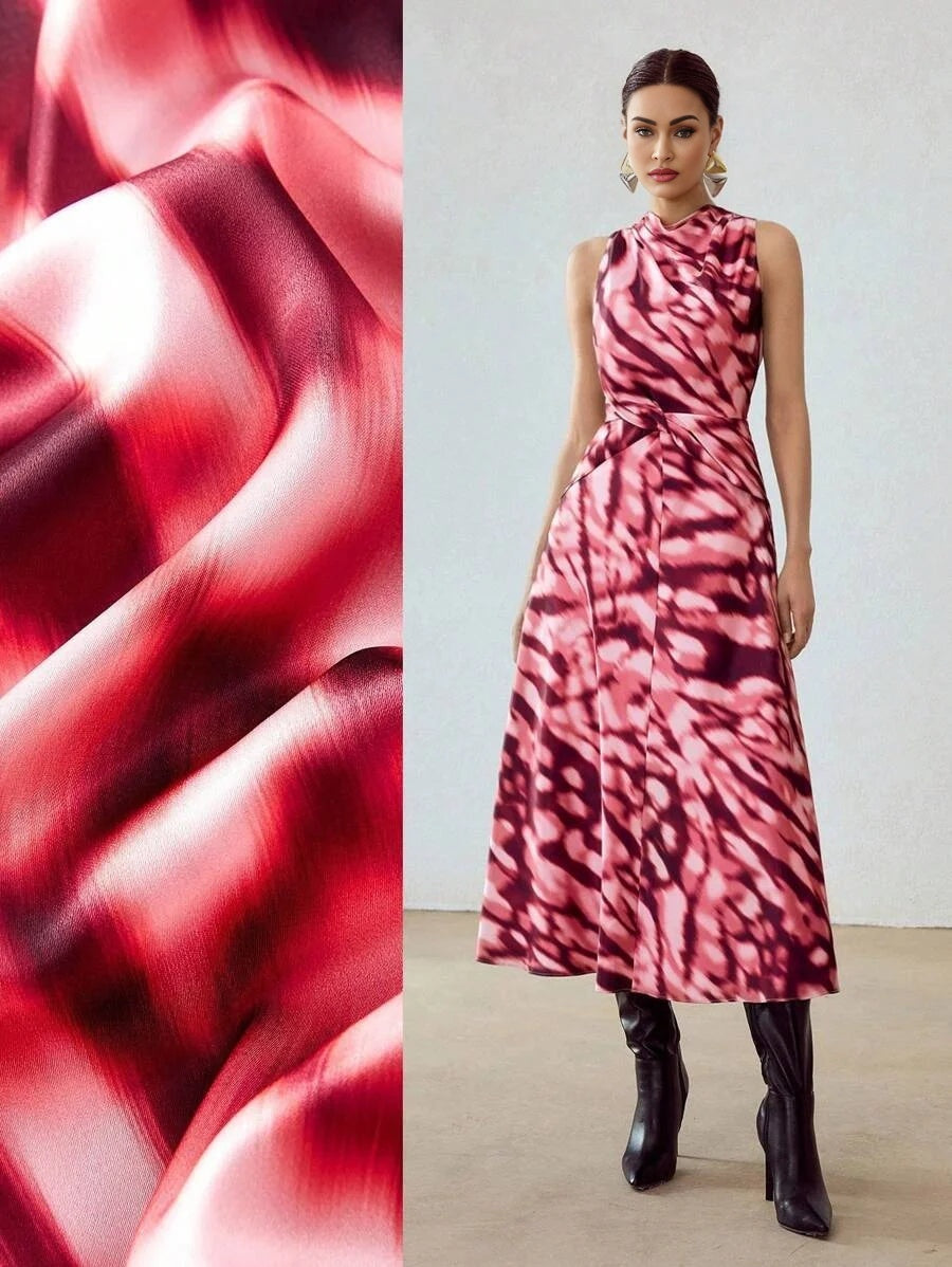 PREMIUM ALLOVER PRINT DRAPED DRESS