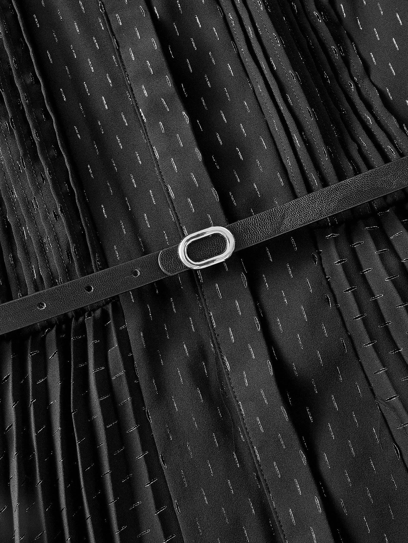 PREMIUM ALLOVER PRINT PLEATED BELTED DRESS