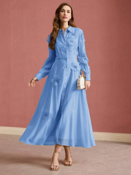 PREMIUM APPLIQUES BUTTON UP DRESS