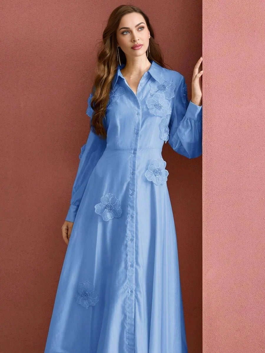 PREMIUM APPLIQUES BUTTON UP DRESS