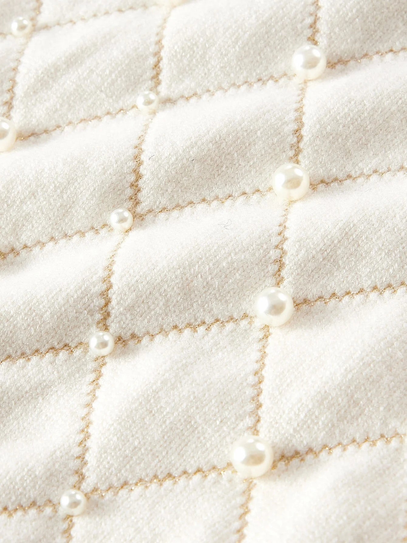 PREMIUM ARGYLE PATTERN FAUX PEARLS CARDIGAN