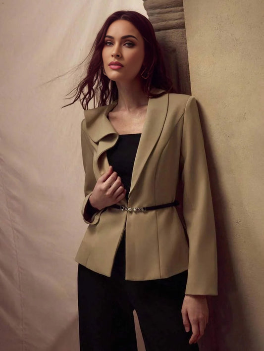 PREMIUM ASYMMETRICAL COLLAR BELTED SOLID COAT