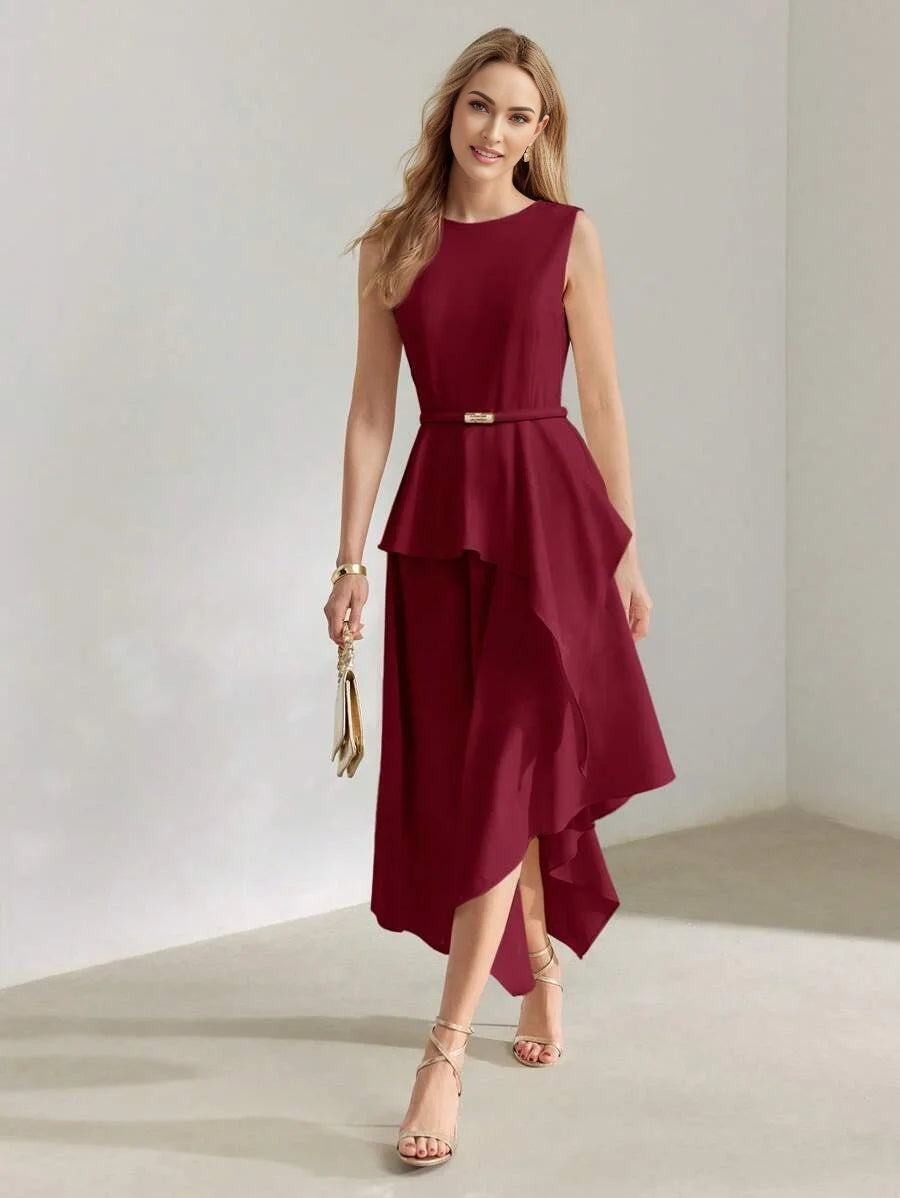 PREMIUM ASYMMETRICAL HEM SLEEVELESS DRESS