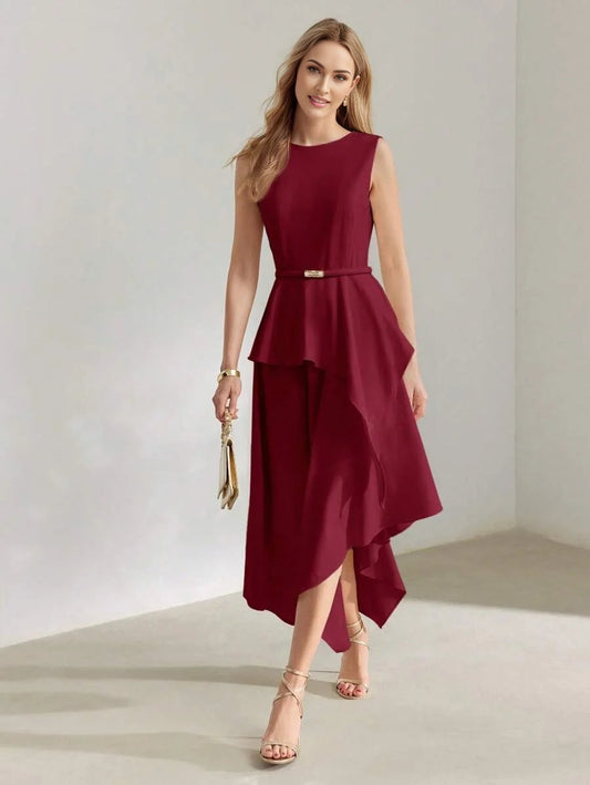 PREMIUM ASYMMETRICAL HEM SLEEVELESS DRESS