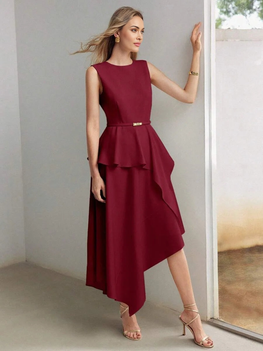 PREMIUM ASYMMETRICAL HEM SLEEVELESS DRESS