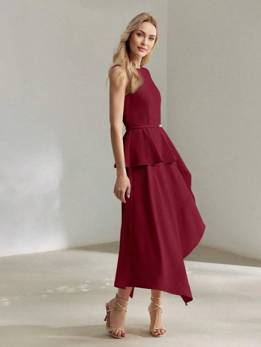 PREMIUM ASYMMETRICAL HEM SLEEVELESS DRESS