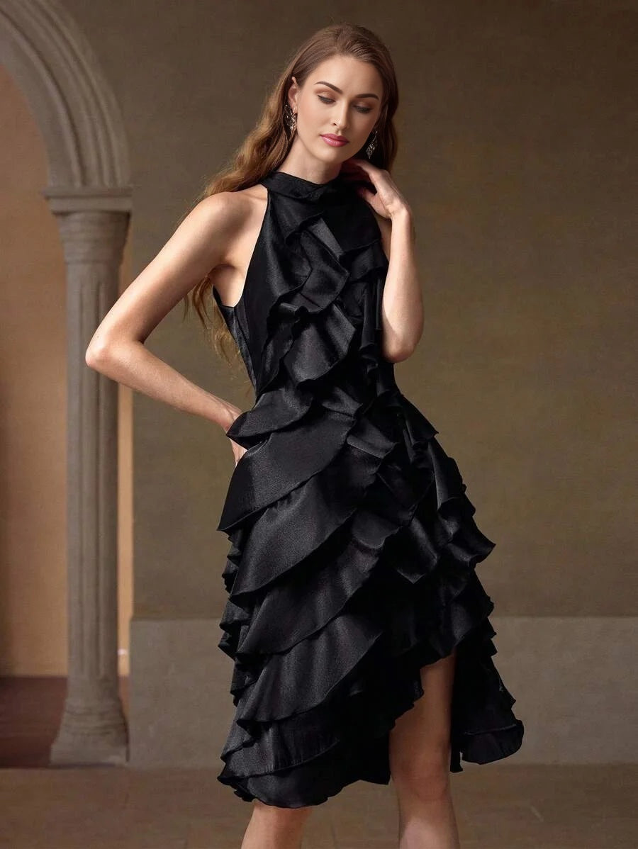 PREMIUM ASYMMETRICAL HEM TIERED LAYER DRESS