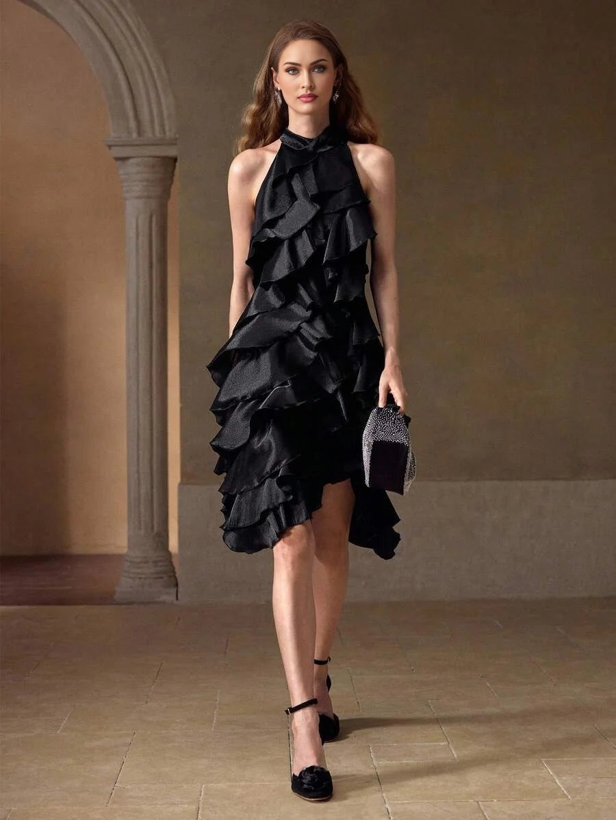 PREMIUM ASYMMETRICAL HEM TIERED LAYER DRESS