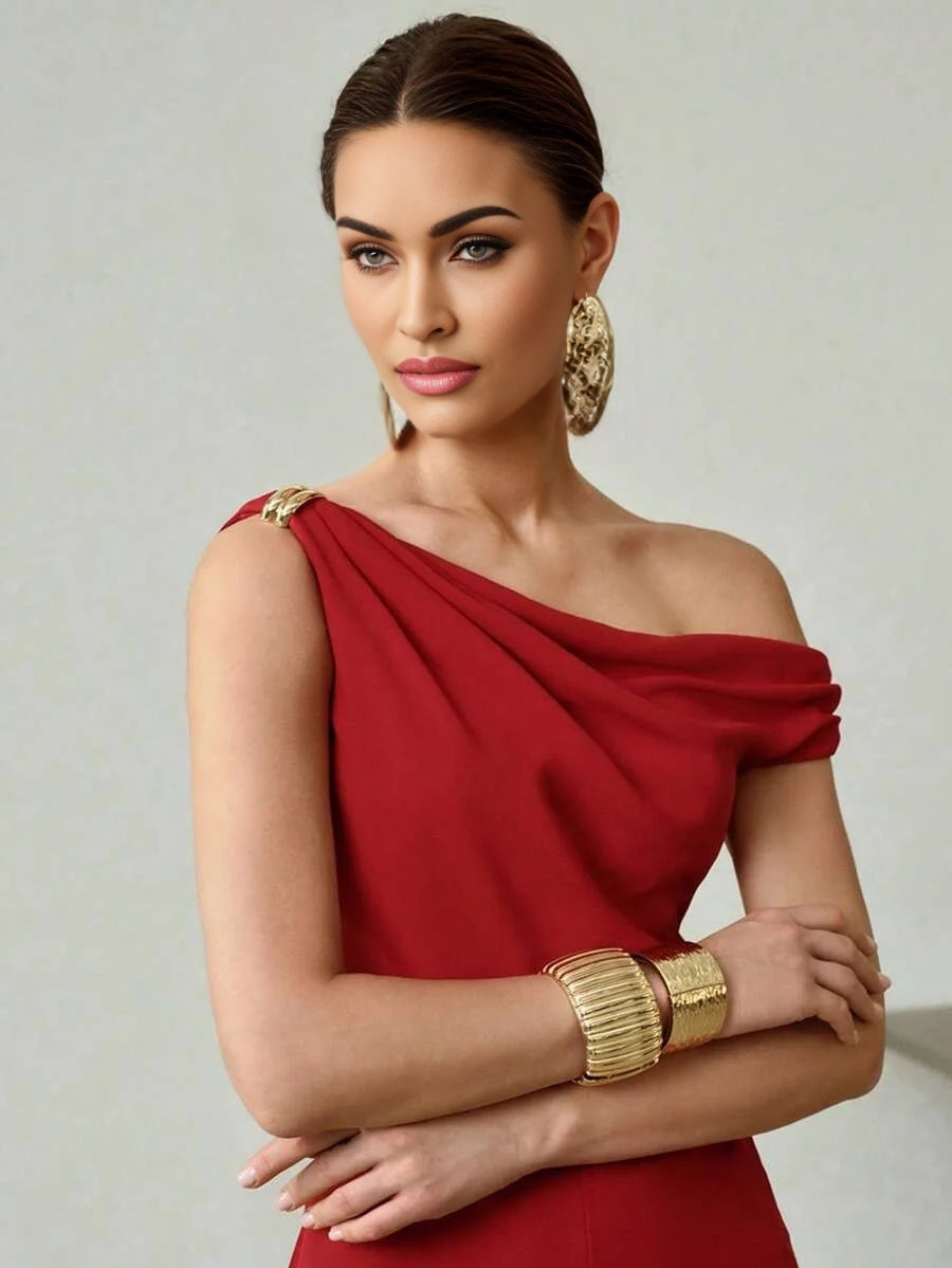 PREMIUM ASYMMETRICAL NECK METAL DETAIL JUMPSUIT