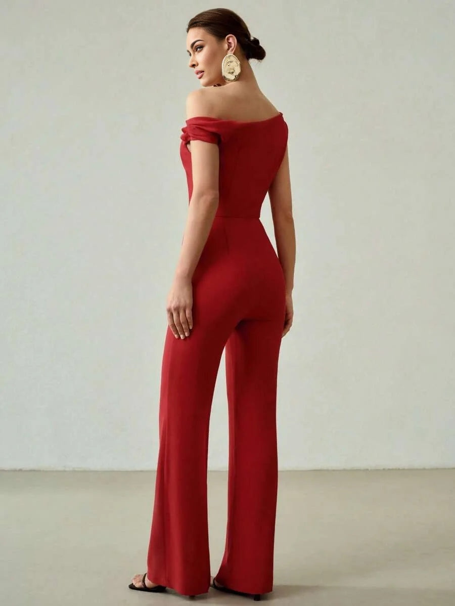PREMIUM ASYMMETRICAL NECK METAL DETAIL JUMPSUIT