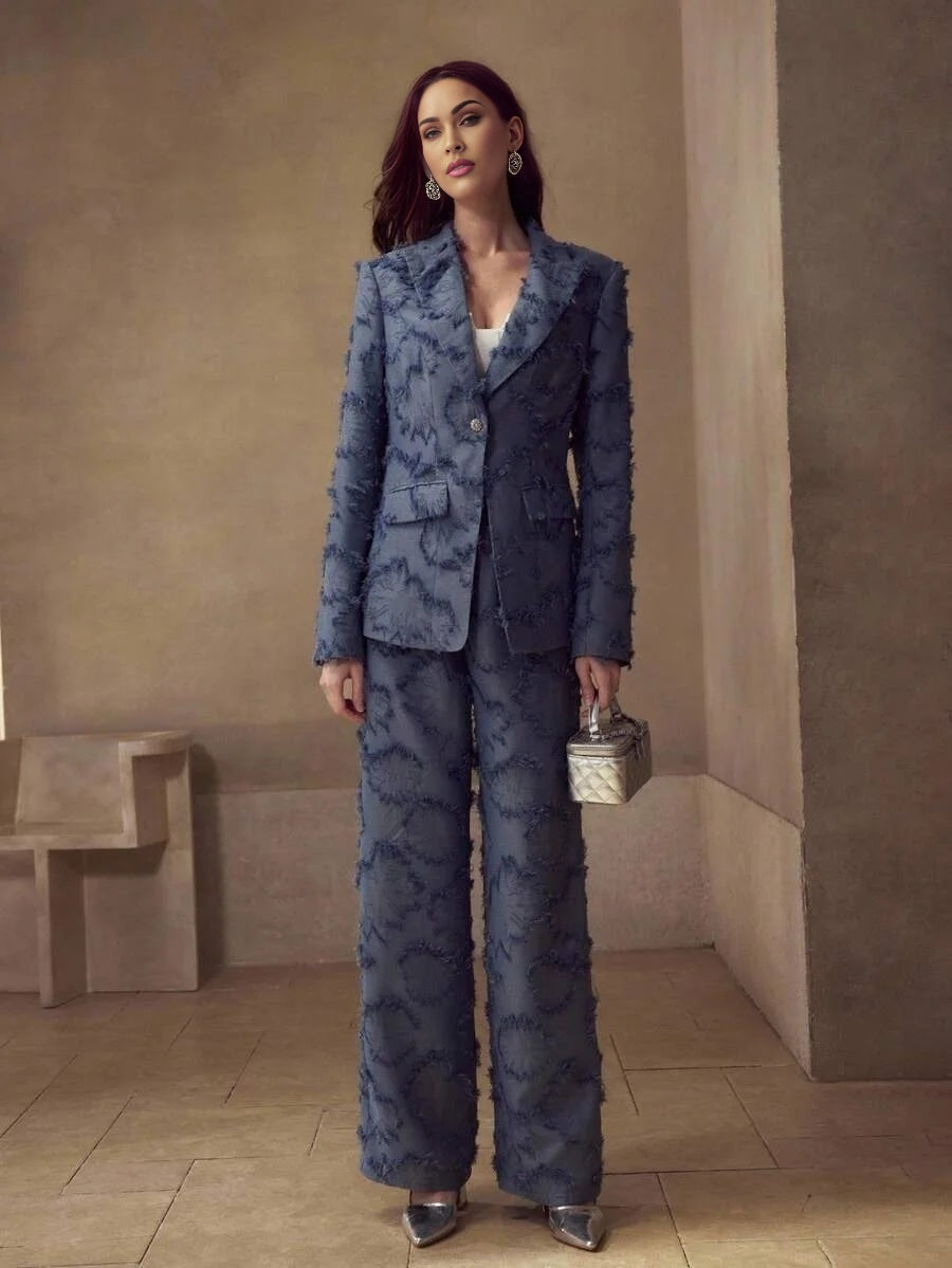 PREMIUM AUTUMNWINTER FASHION TEXTURED PEAK COLLAR BLAZER