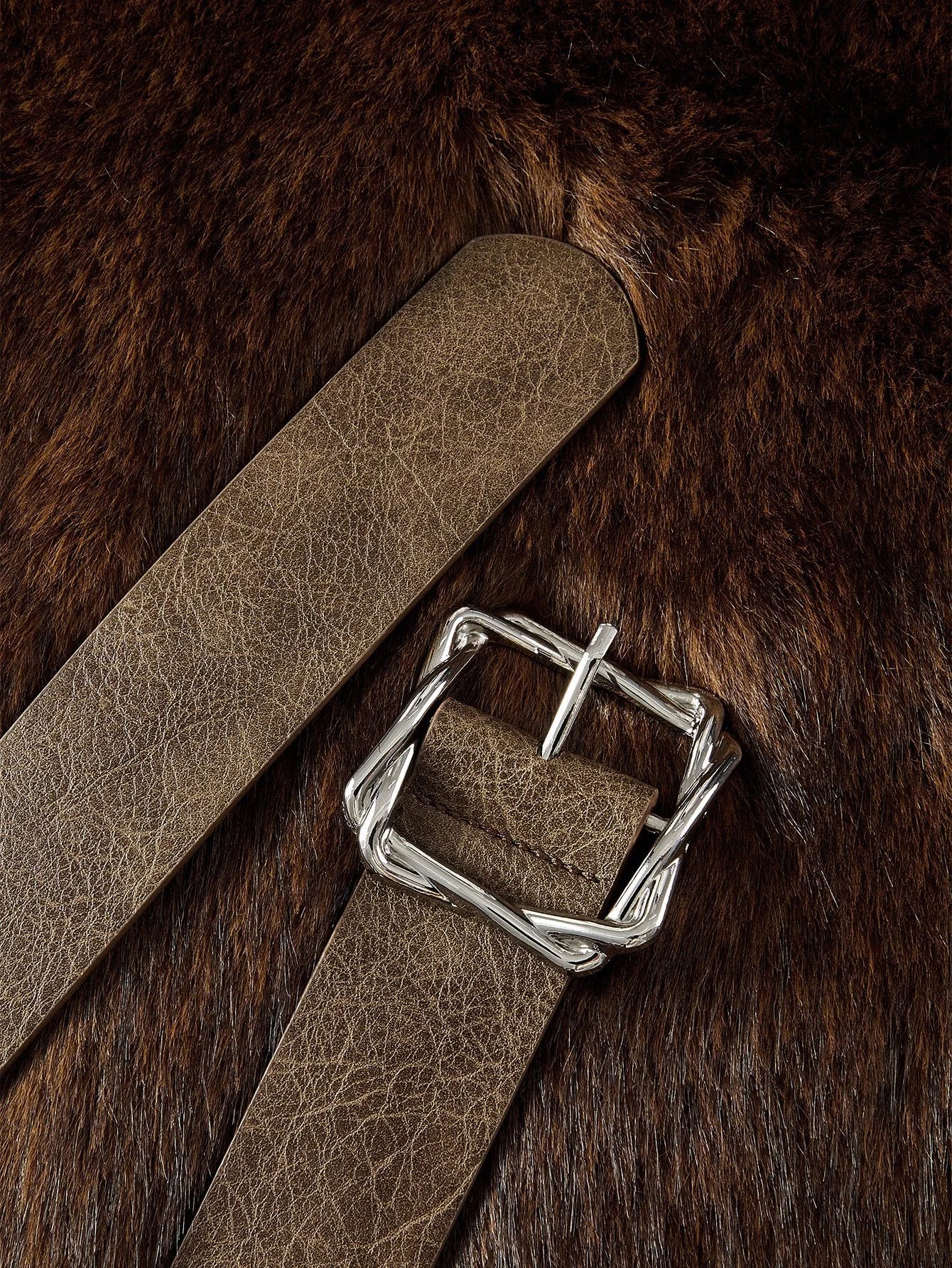 PREMIUM AUTUMNWINTER FAUX FUR LAPEL LONG COAT WITH BUCKLE BELT