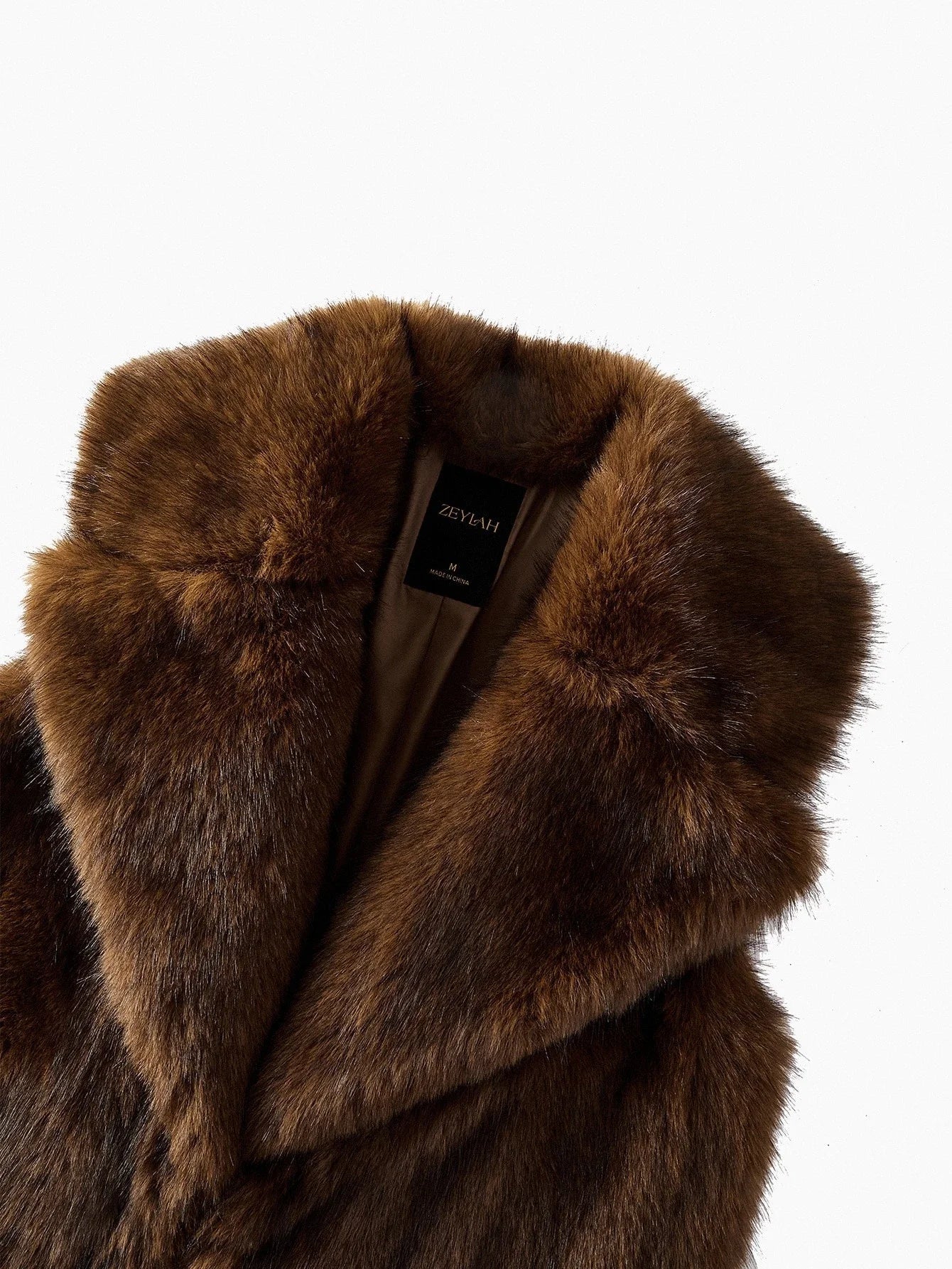 PREMIUM AUTUMNWINTER FAUX FUR LAPEL LONG COAT WITH BUCKLE BELT