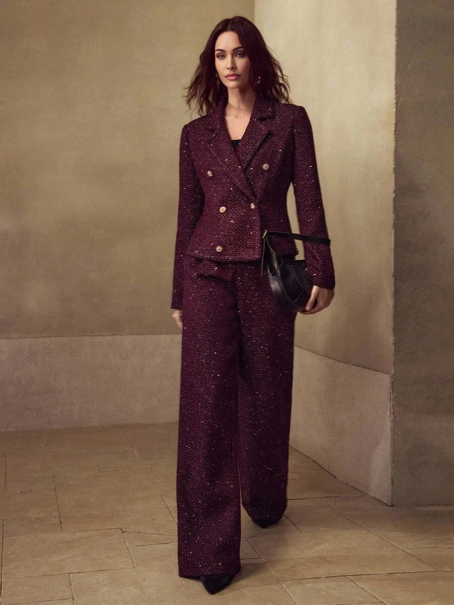 PREMIUM AUTUMNWINTER FRENCH STYLE CHIC TWEED LAPEL COLLAR LONG SLEEVE FITTED SHORT WOMENS BLAZER