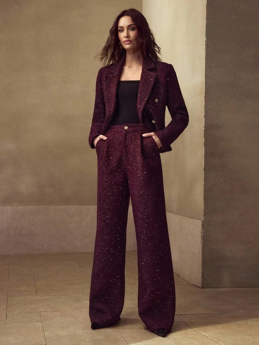 PREMIUM AUTUMNWINTER FRENCH STYLE CHIC TWEED LAPEL COLLAR LONG SLEEVE FITTED SHORT WOMENS BLAZER