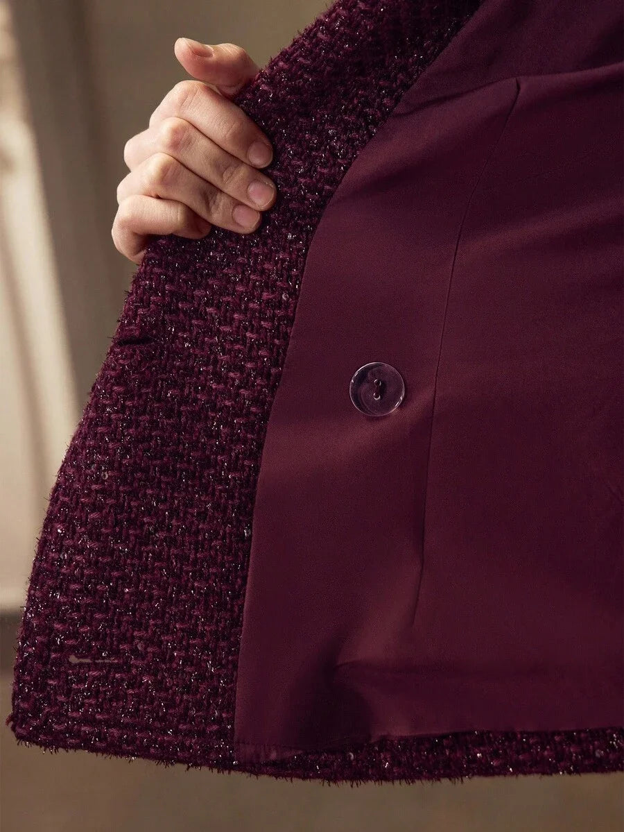 PREMIUM AUTUMNWINTER FRENCH STYLE CHIC TWEED LAPEL COLLAR LONG SLEEVE FITTED SHORT WOMENS BLAZER