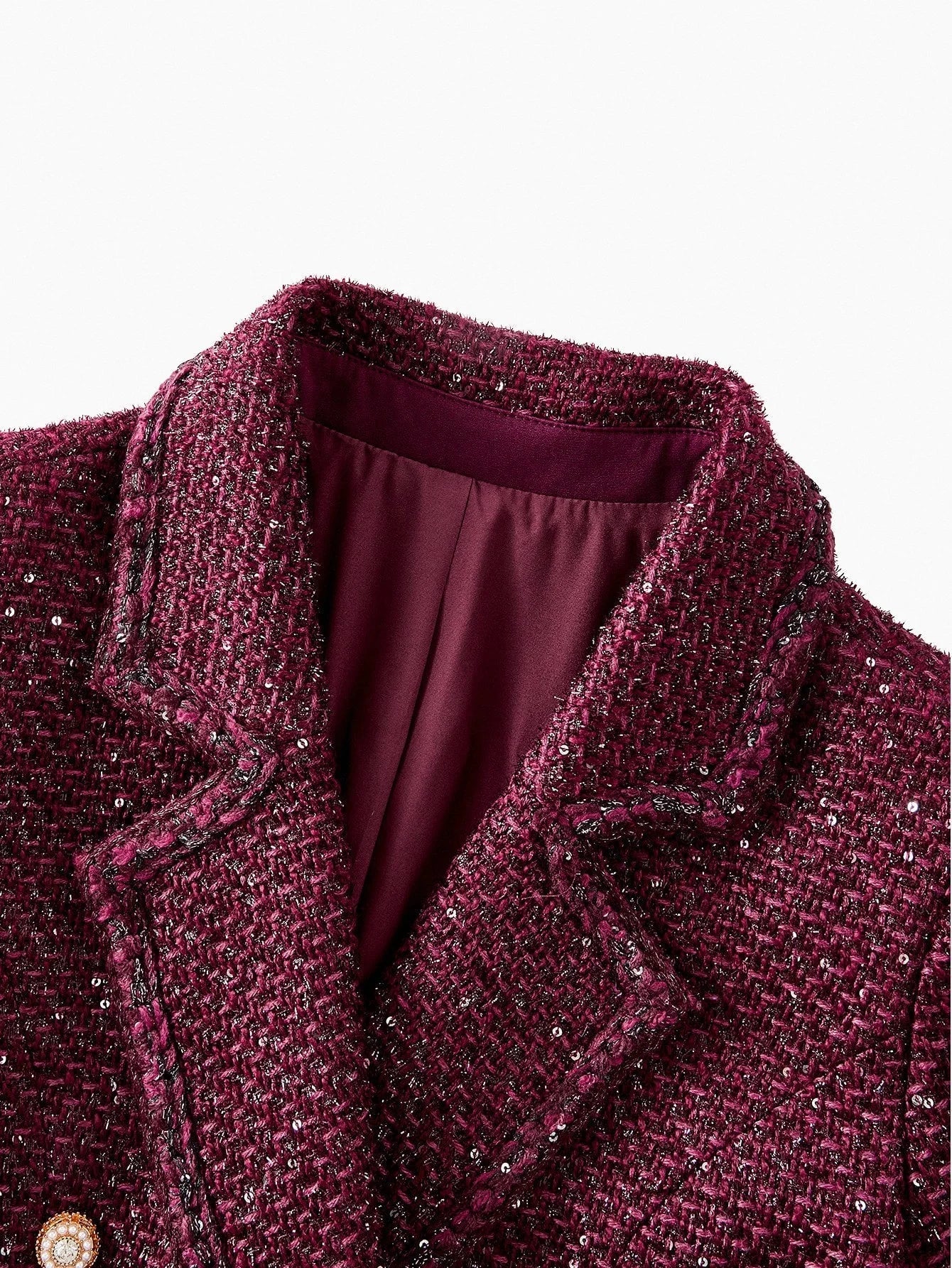 PREMIUM AUTUMNWINTER FRENCH STYLE CHIC TWEED LAPEL COLLAR LONG SLEEVE FITTED SHORT WOMENS BLAZER