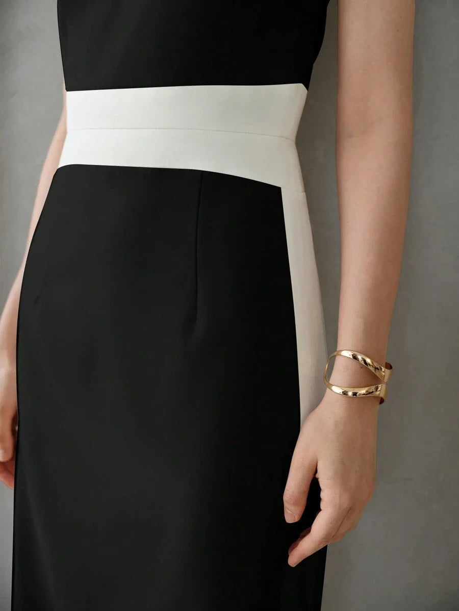 PREMIUM BATWING CAP SLEEVE COLORBLOCK MIDI DRESS