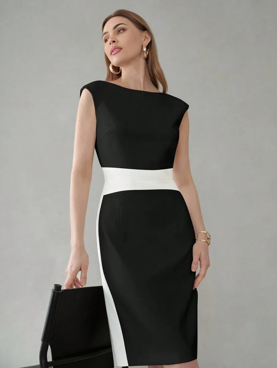 PREMIUM BATWING CAP SLEEVE COLORBLOCK MIDI DRESS