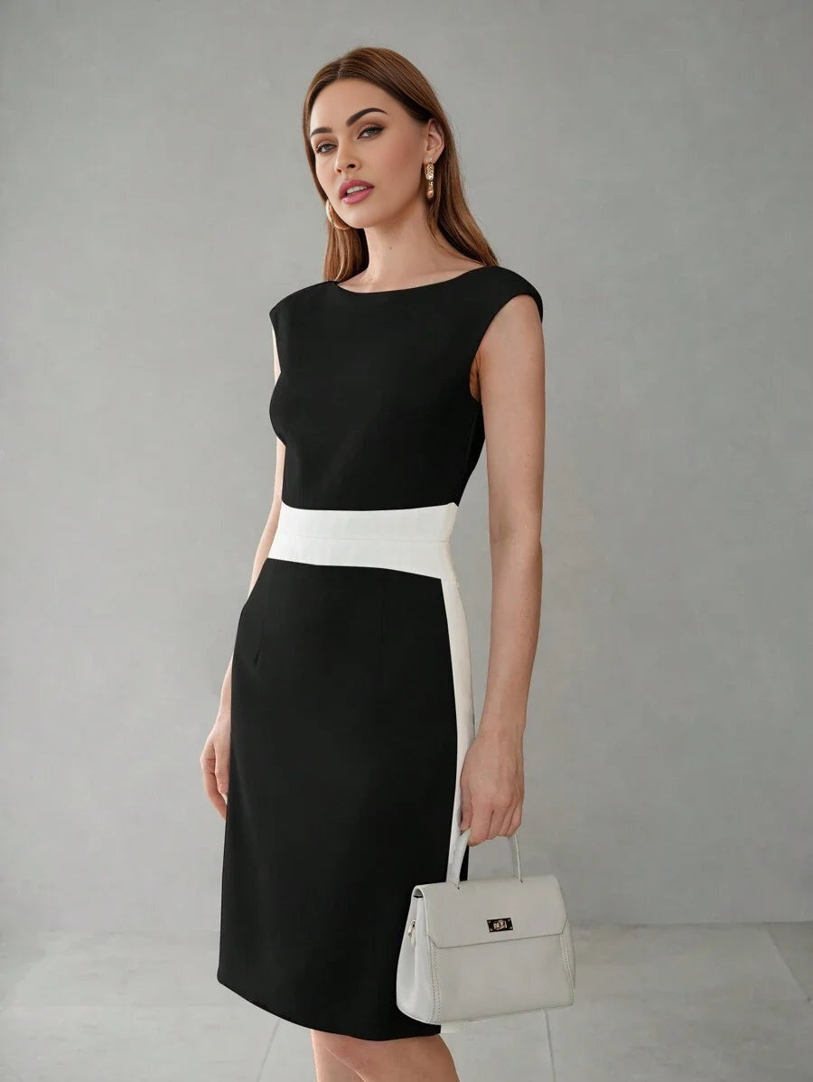 PREMIUM BATWING CAP SLEEVE COLORBLOCK MIDI DRESS