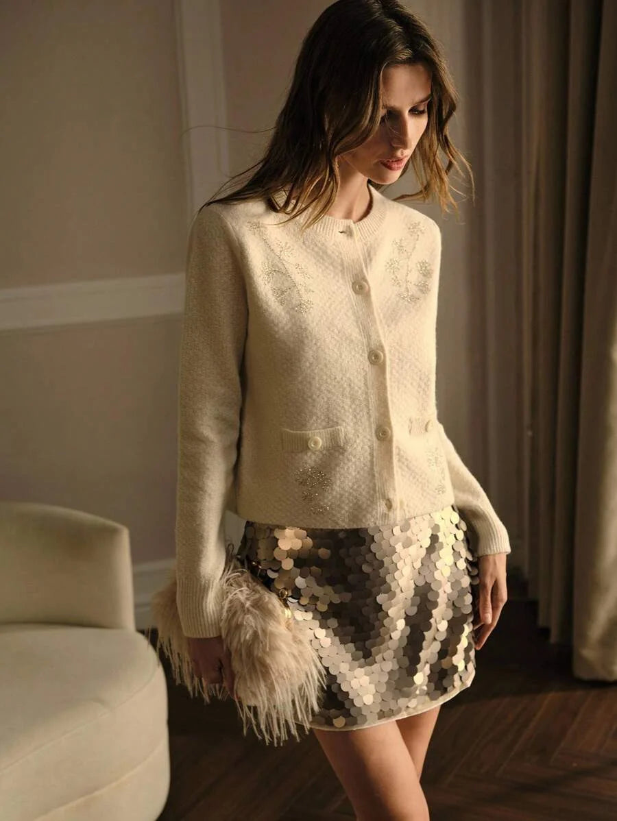 PREMIUM BEADED BUTTON UP CARDIGAN