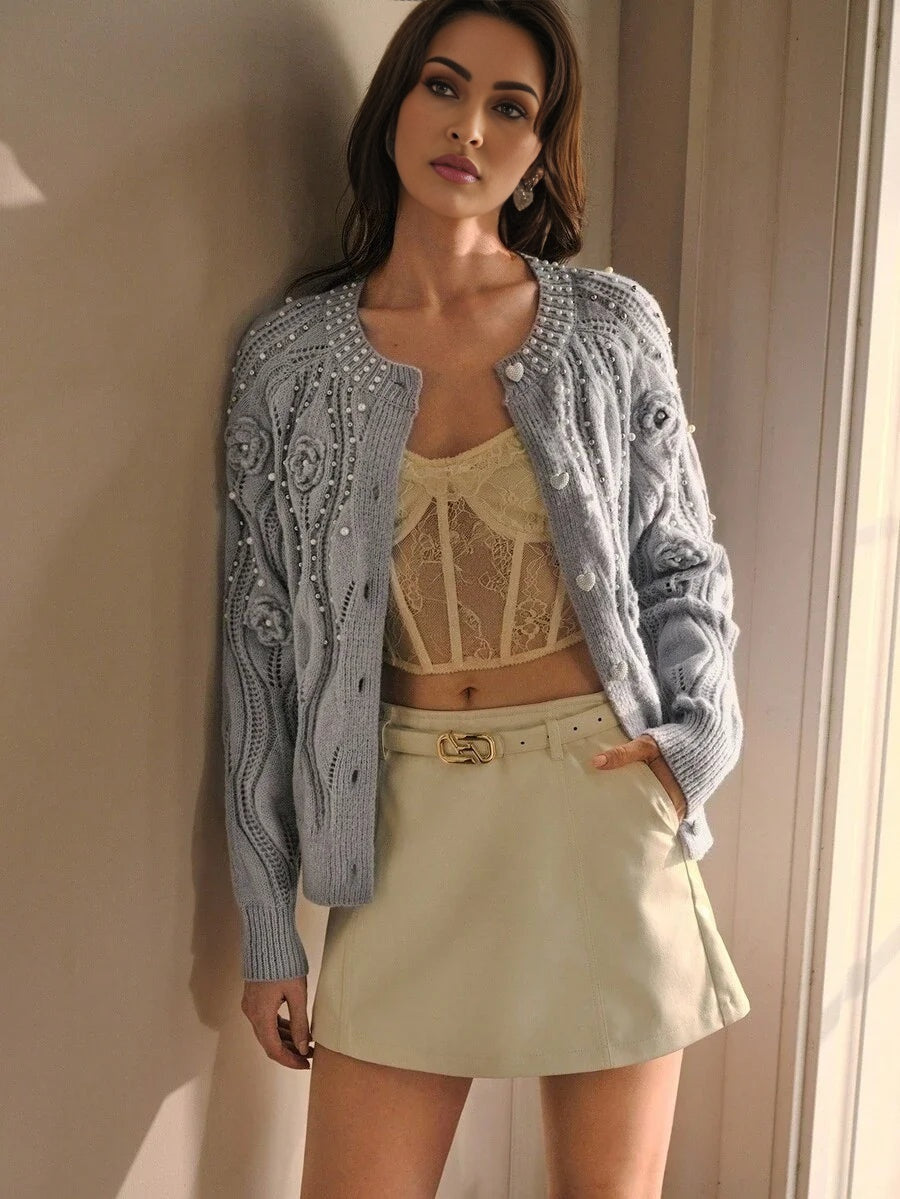 PREMIUM BEADED DETAIL BUTTON UP CARDIGAN