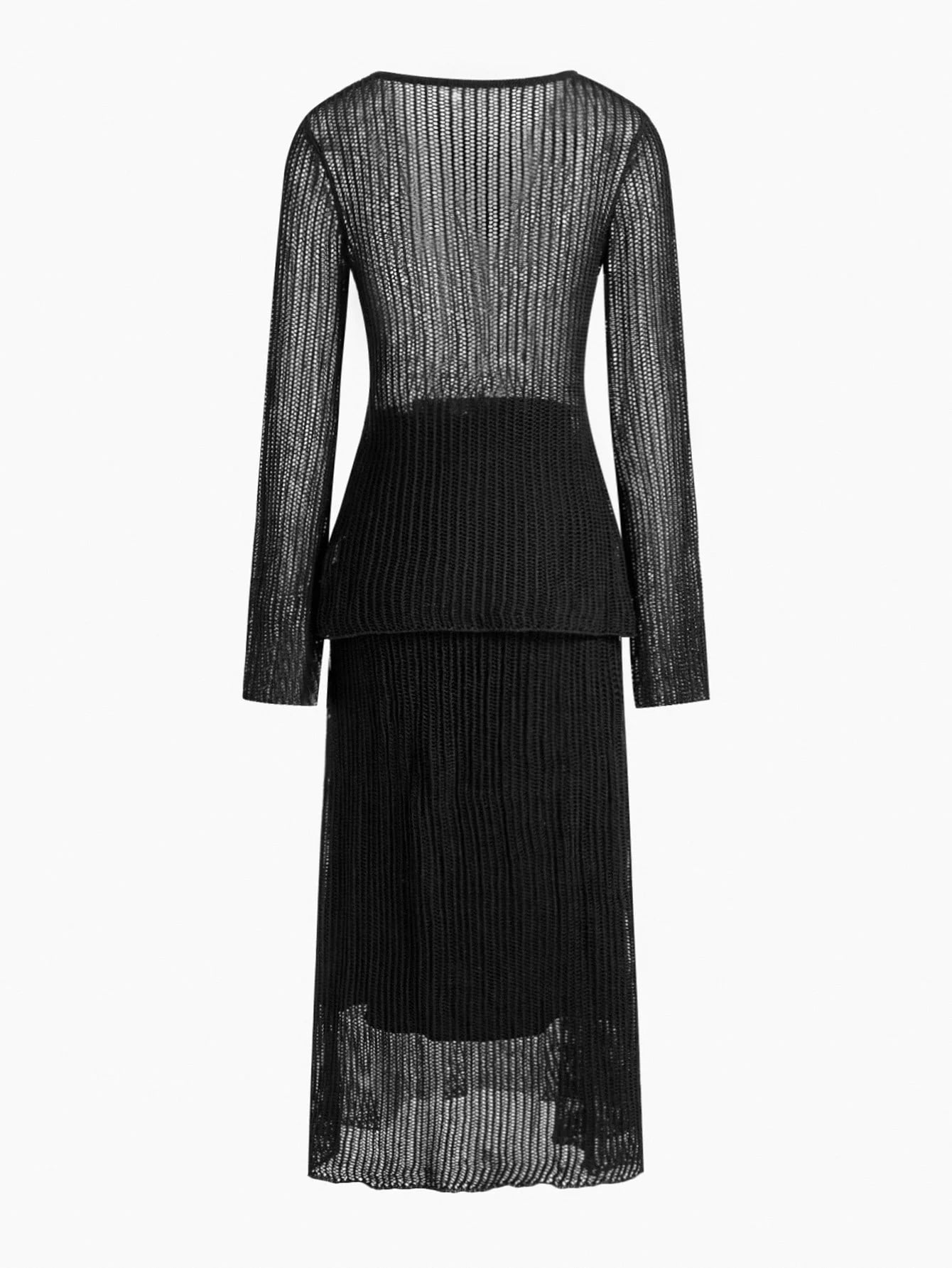 PREMIUM BELL SLEEVE SHEER BUTTON UP TOP amp SKIRT SWEATER SET