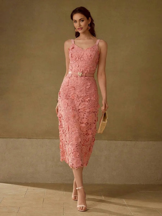 PREMIUM BELTED APPLIQUES CAMI DRESS