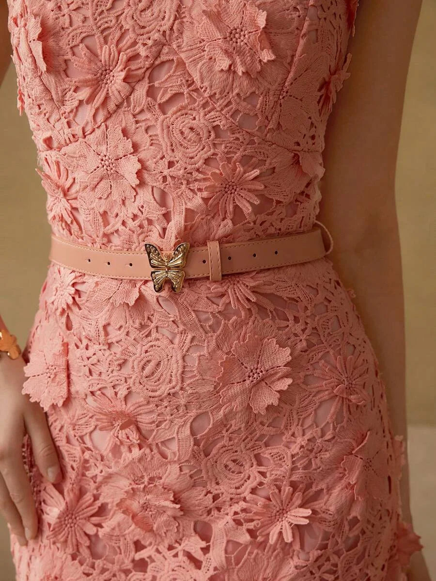 PREMIUM BELTED APPLIQUES CAMI DRESS