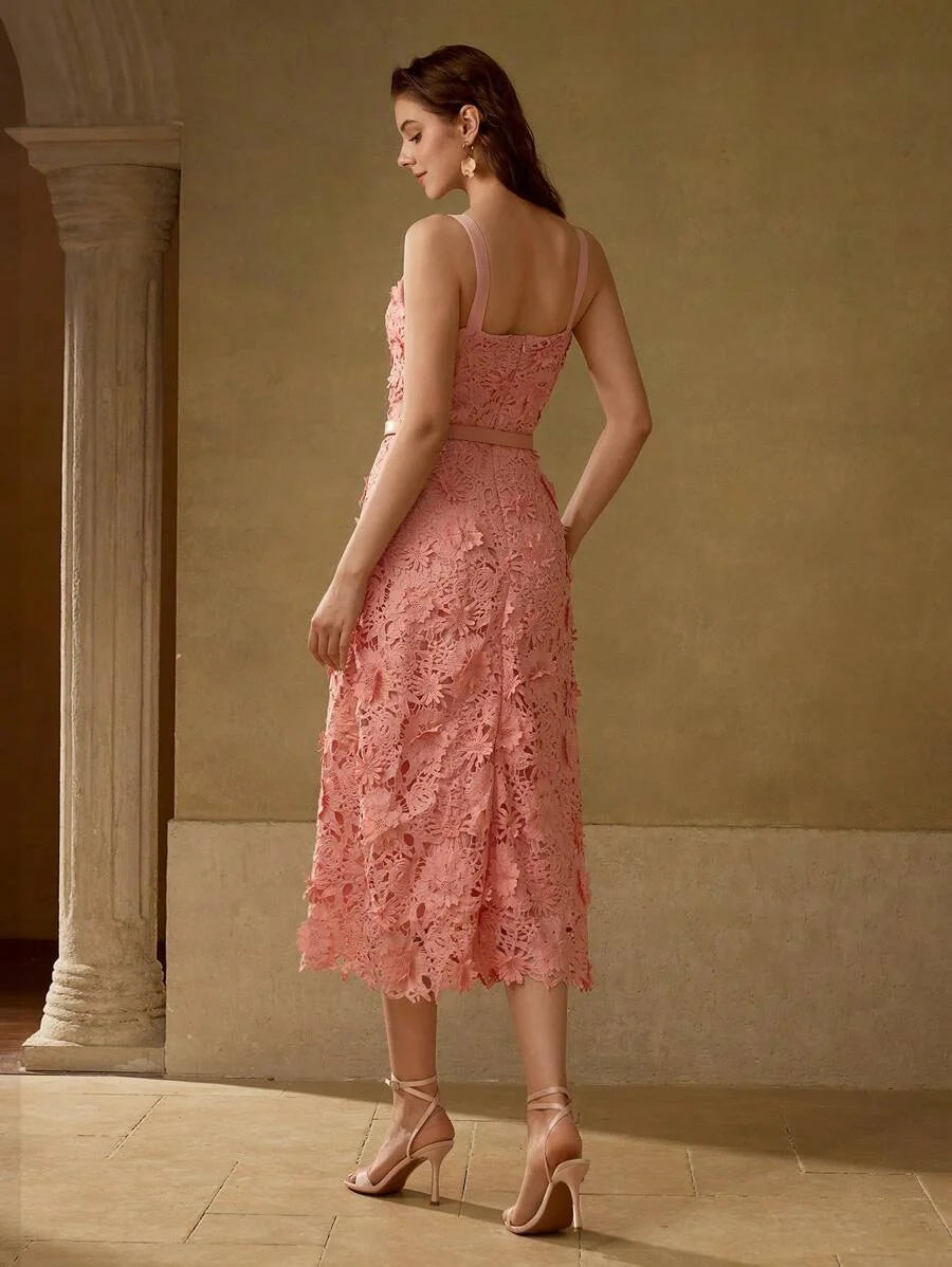 PREMIUM BELTED APPLIQUES CAMI DRESS