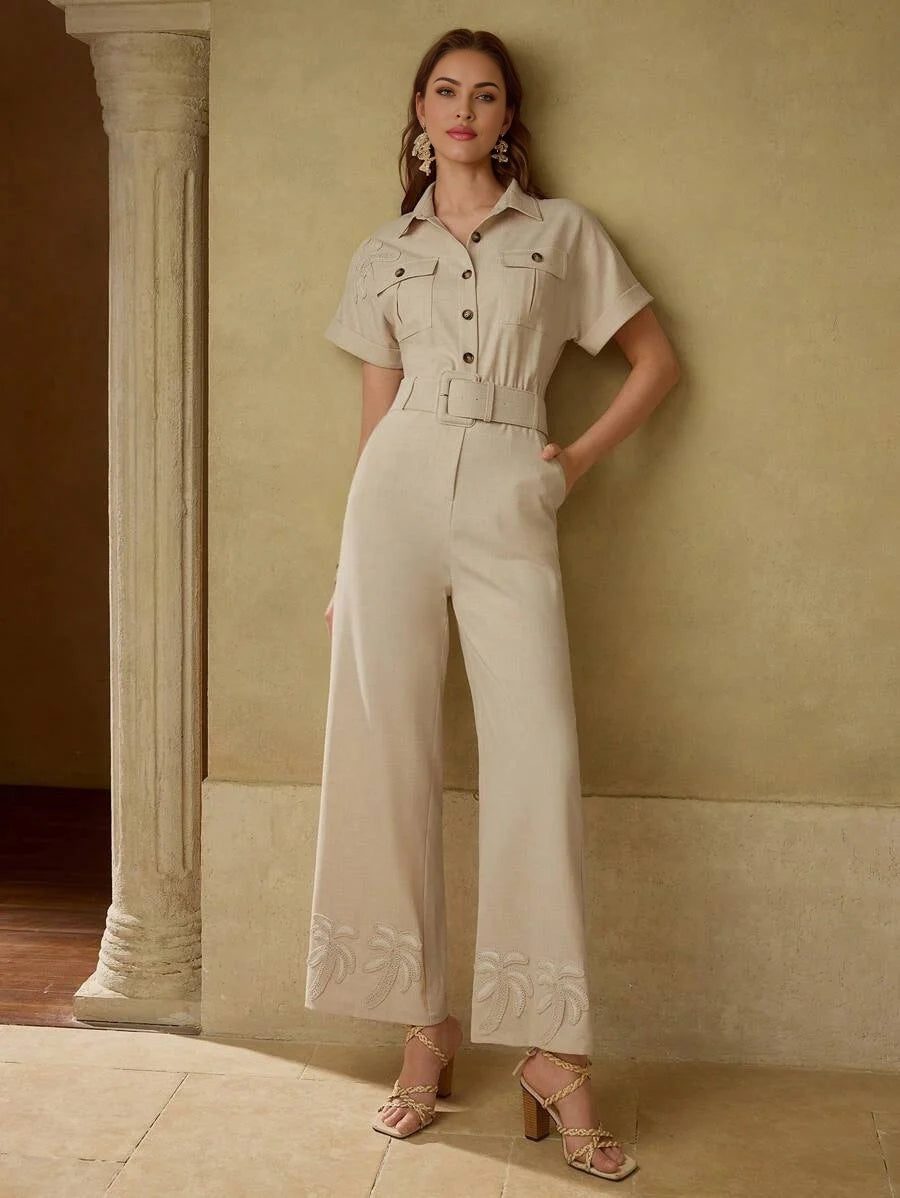 PREMIUM BELTED APPLIQUES JUMPSUIT
