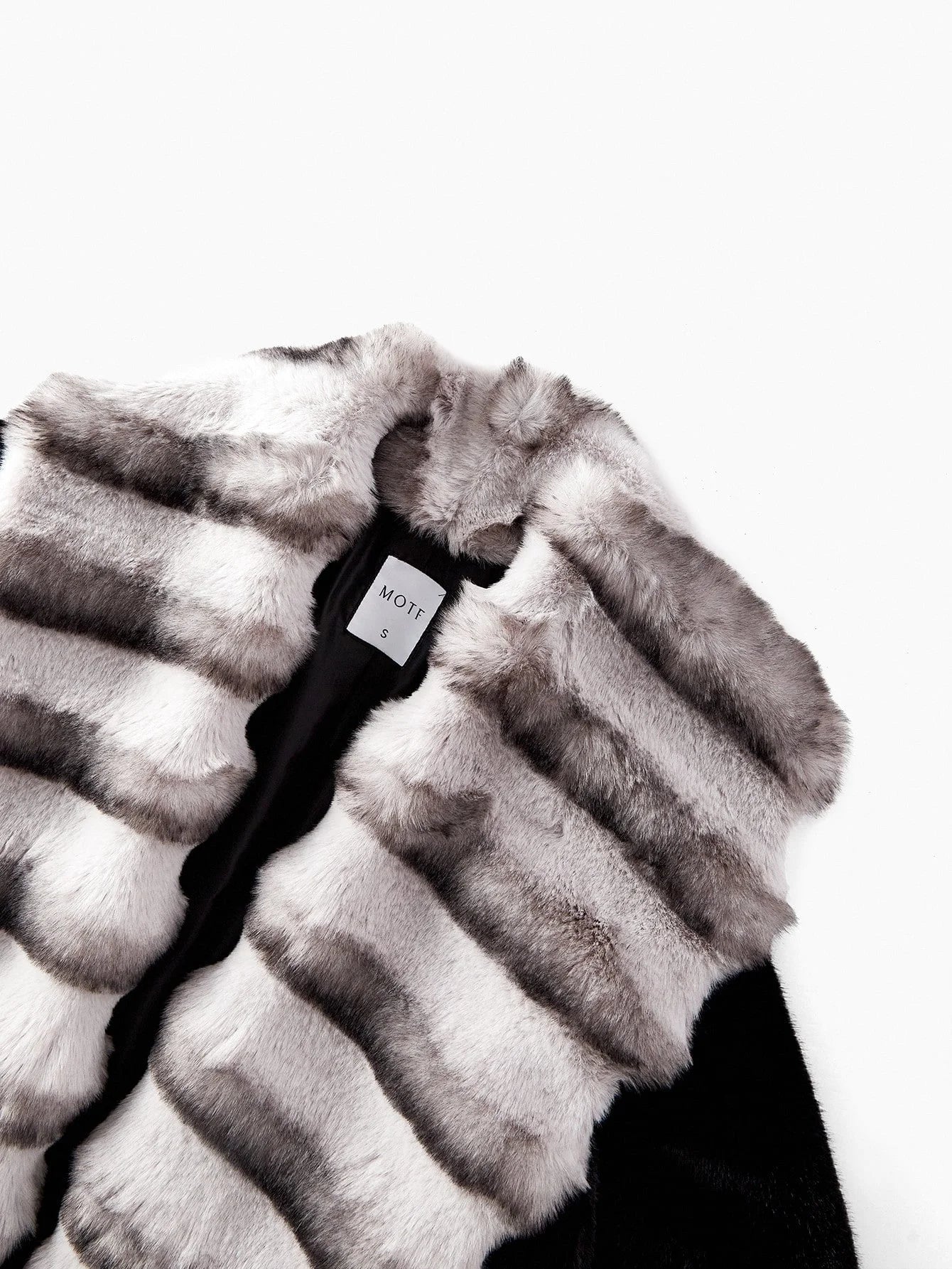 PREMIUM BELTED COLORBLOCK FAUX FUR COAT