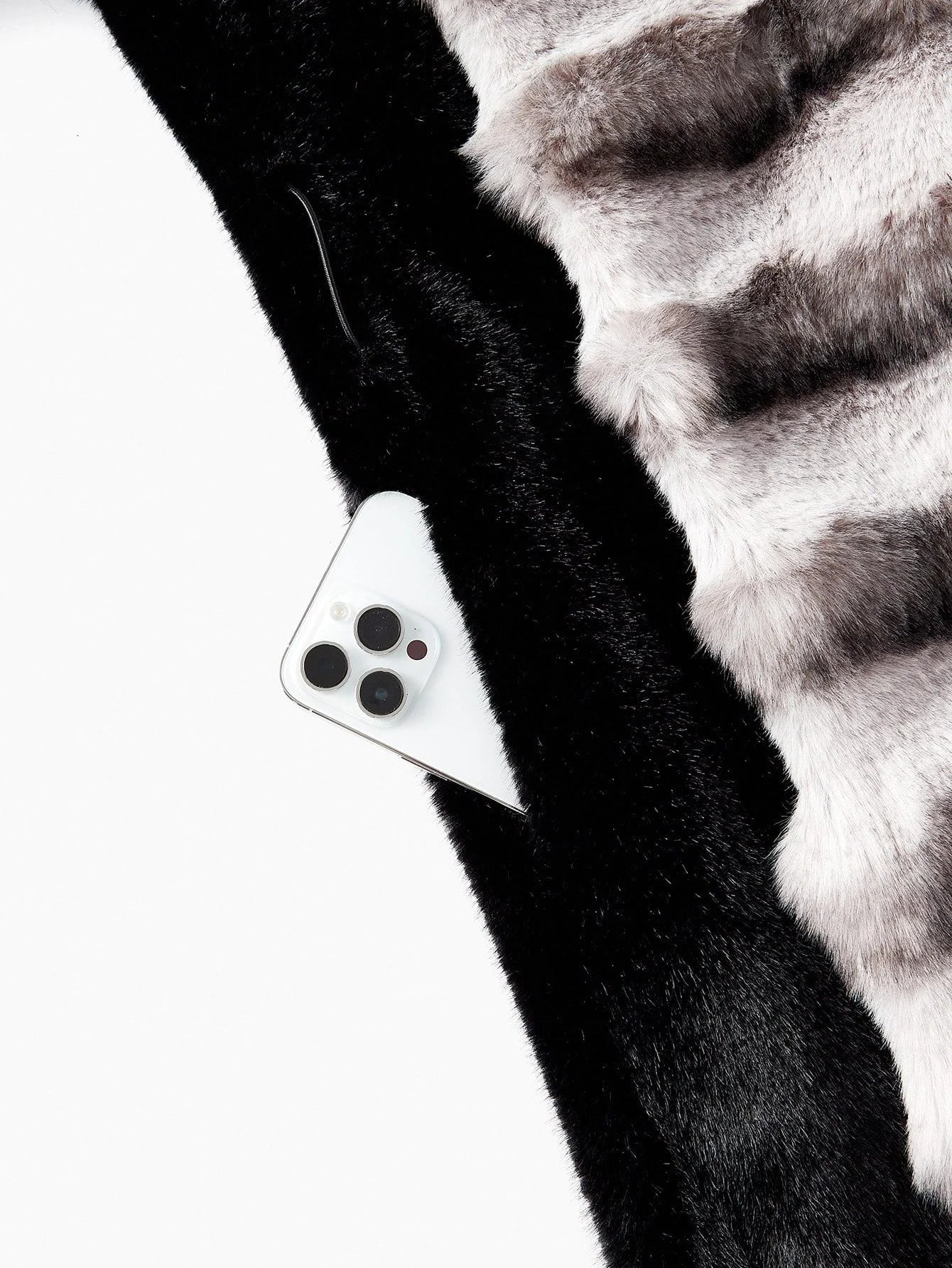 PREMIUM BELTED COLORBLOCK FAUX FUR COAT