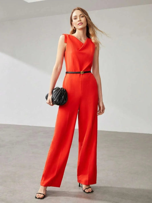 PREMIUM BELTED COWLNECK JUMPSUIT