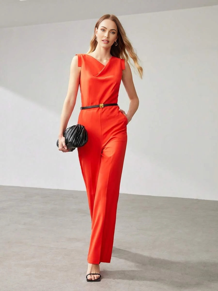 PREMIUM BELTED COWLNECK JUMPSUIT