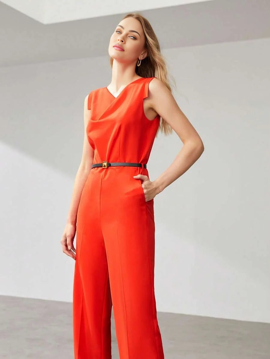 PREMIUM BELTED COWLNECK JUMPSUIT