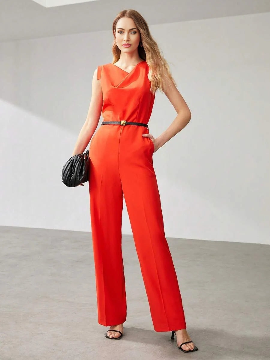 PREMIUM BELTED COWLNECK JUMPSUIT