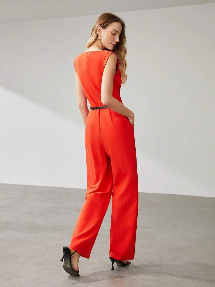 PREMIUM BELTED COWLNECK JUMPSUIT