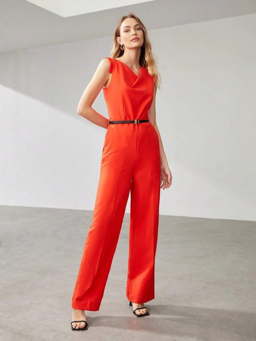 PREMIUM BELTED COWLNECK JUMPSUIT