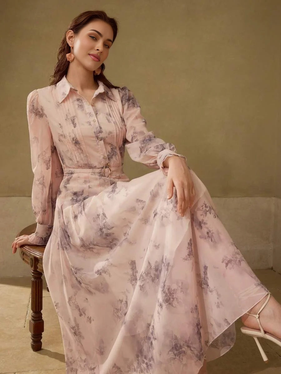 PREMIUM BELTED FLORAL PRINT DRESS